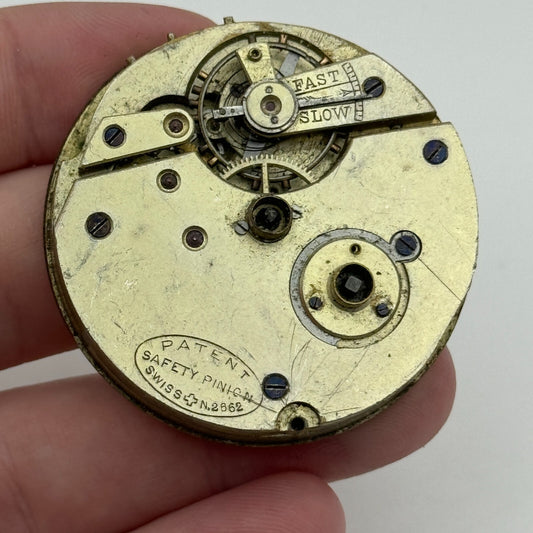 45.1mm Antique Henry E Peck Patent 2622 Safety Pinion Pocket Watch Movement