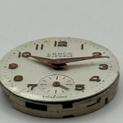 Lanco 1022 Watch Movement Manual Wind Vintage Swiss 15 Jewels Parts 23.5mm