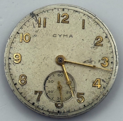 Cyma 162 Watch Movement Manual Wind Vintage Swiss 15 Jewels Parts Repair 23.5mm