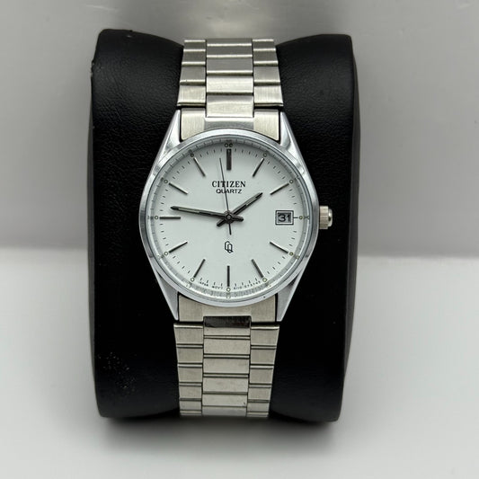 Citizen CQ Quartz Watch 6110-073185 Date Silver Tone Japan 30mm PARTS REPAIR