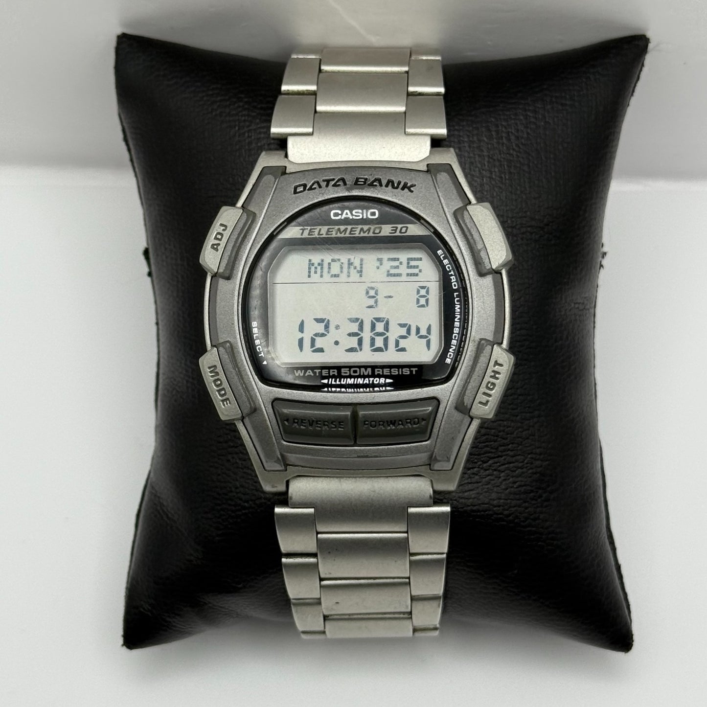 Casio DB-35H Data Bank Telememo 30 Men’s Quartz Watch Silver Tone Working 39mm