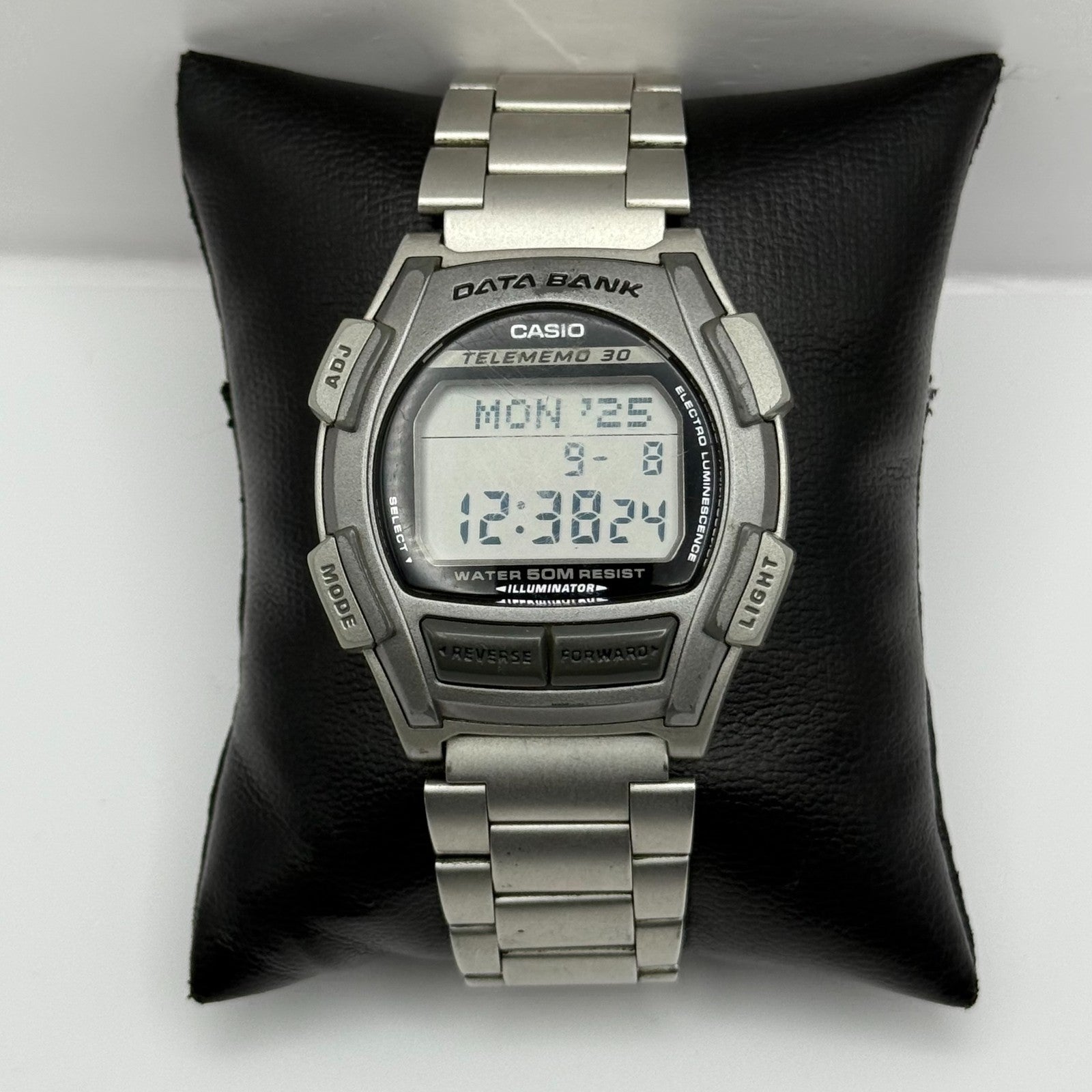 Casio DB-35H Data Bank Telememo 30 Men’s Quartz Watch Silver Tone Working 39mm