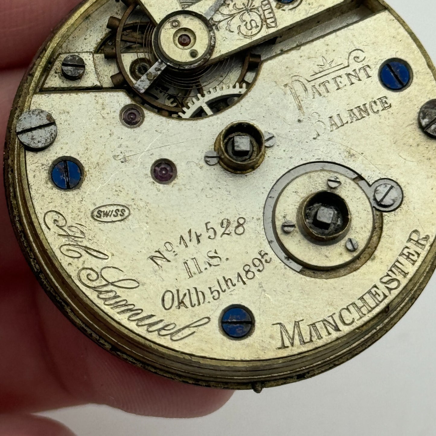 43.8mm Antique H Samuel Manchester Patent Balance Pocket Watch Movement PARTS