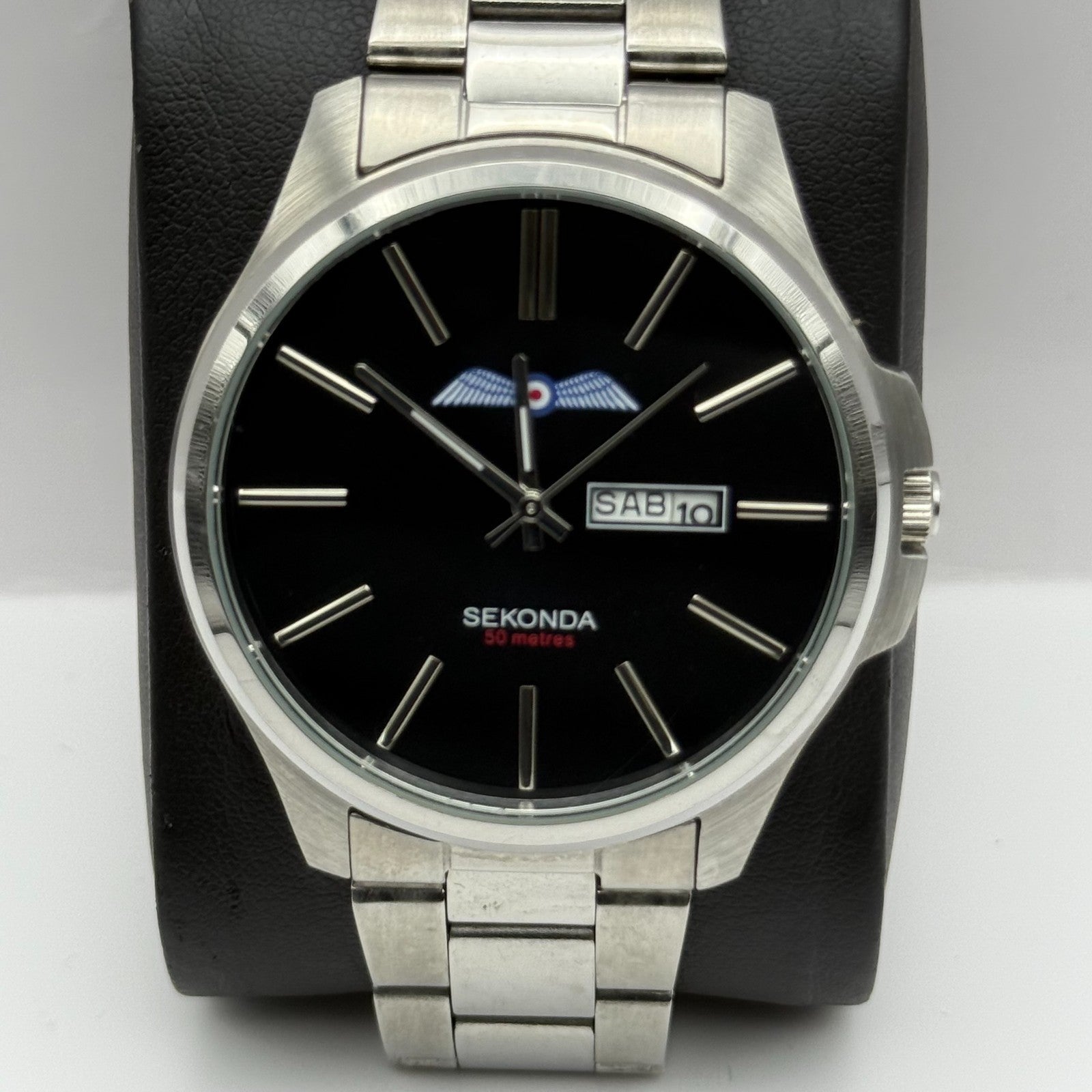 Sekonda Men's Quartz Watch Date Dial Silver Tone Bracelet 43mm PARTS REPAIR