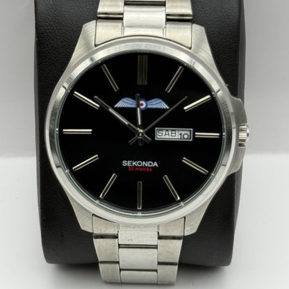 Sekonda Men's Quartz Watch Date Dial Silver Tone Bracelet 43mm PARTS REPAIR