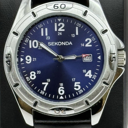 40mm Working Men’s Sekonda N3512 Blue 24 Hour Date Dial Stainless Quartz Watch