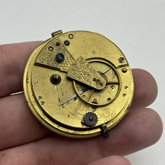 45.5mm Antique Unidentified Fusee Pocket Watch Movement - PARTS REPAIR SPARES