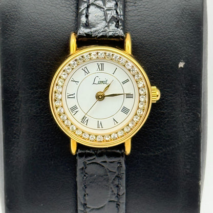 Limit Ladies Quartz Watch White Dial Crystal Accents Leather Strap Working 22mm