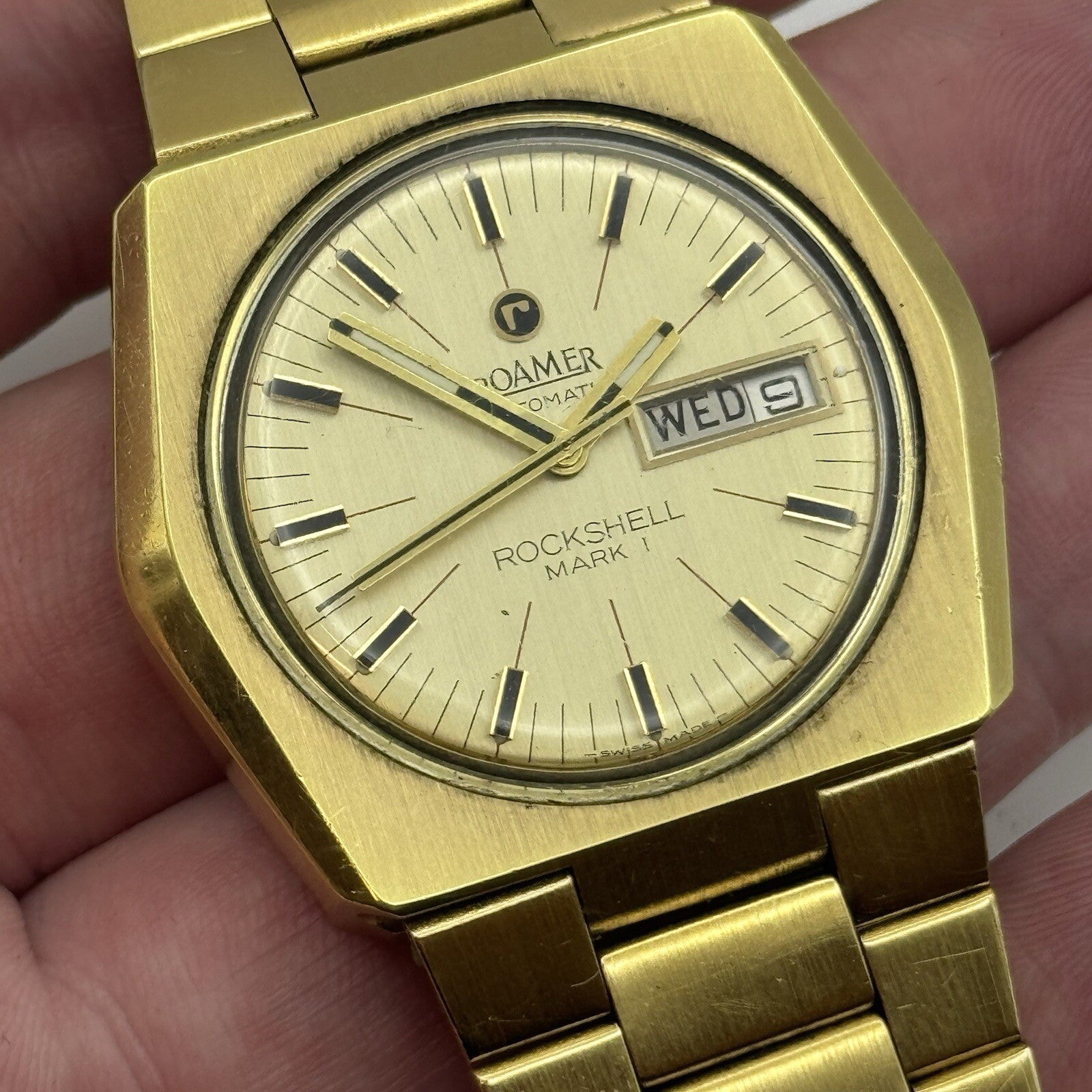 39mm Men’s Roamer Rockshell Mark I Automatic Day Date Watch Runs RESTORE