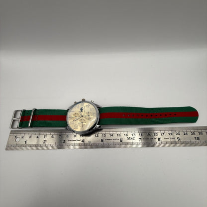 Jhon Star Men’s Quartz Watch Chronograph Gold Dial Green Red Strap Working 45mm