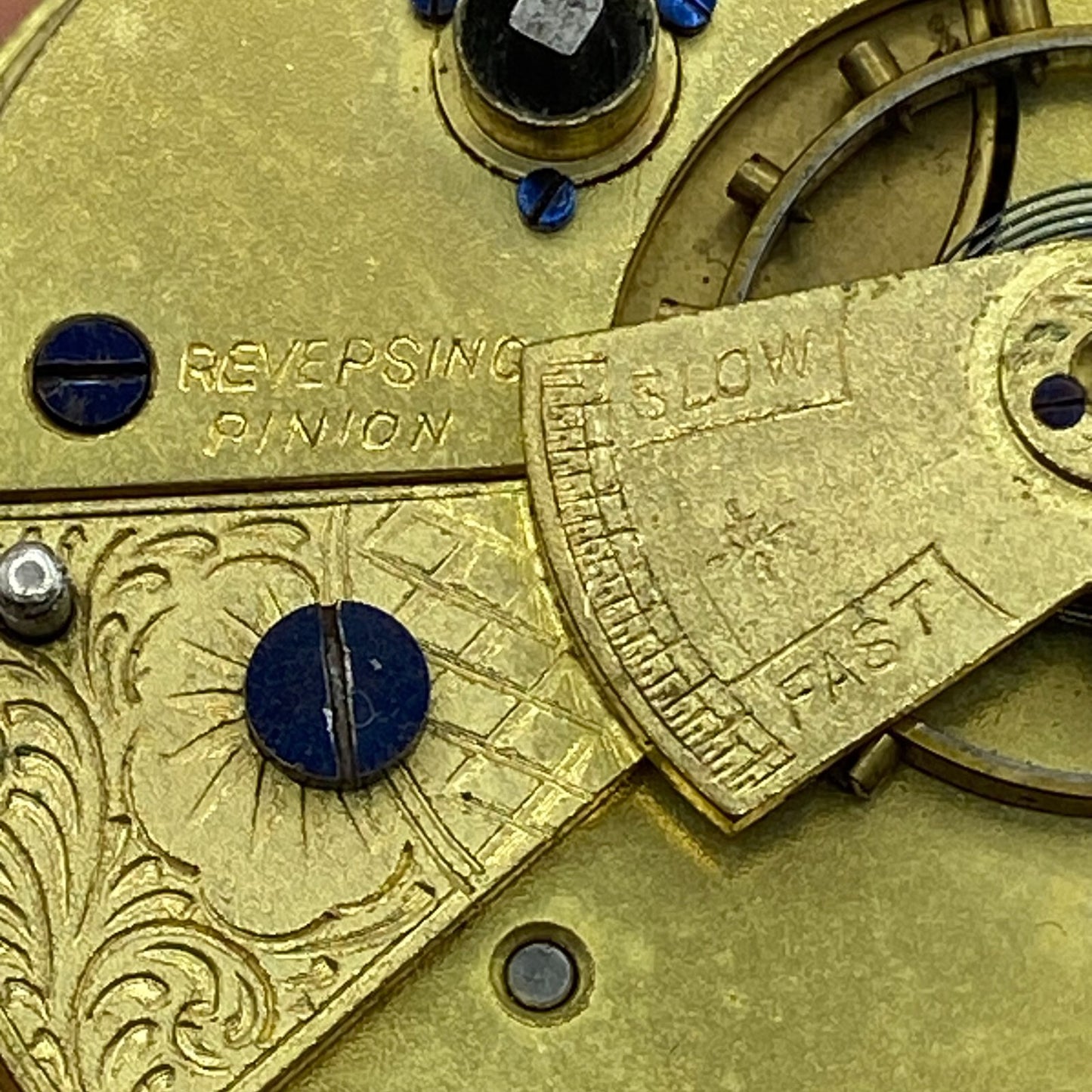 44.6mm Antique Key Wound Reversing Pinion Pocket Watch Movement PARTS REPAIR