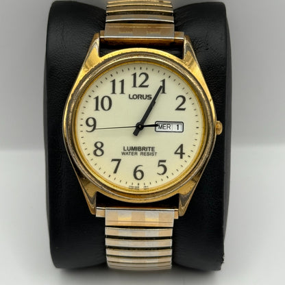 Lorus Lumibrite Ladies Quartz Watch Date Dial Stretch Band Japan Working 37mm