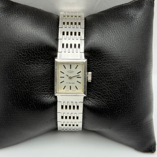 15mm Vintage Rotary 17 Jewels Silver Tone Panel Manual Wind Watch PARTS / REPAIR