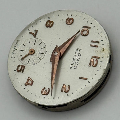 Lanco 1022 Watch Movement Manual Wind Vintage Swiss 15 Jewels Parts 23.5mm