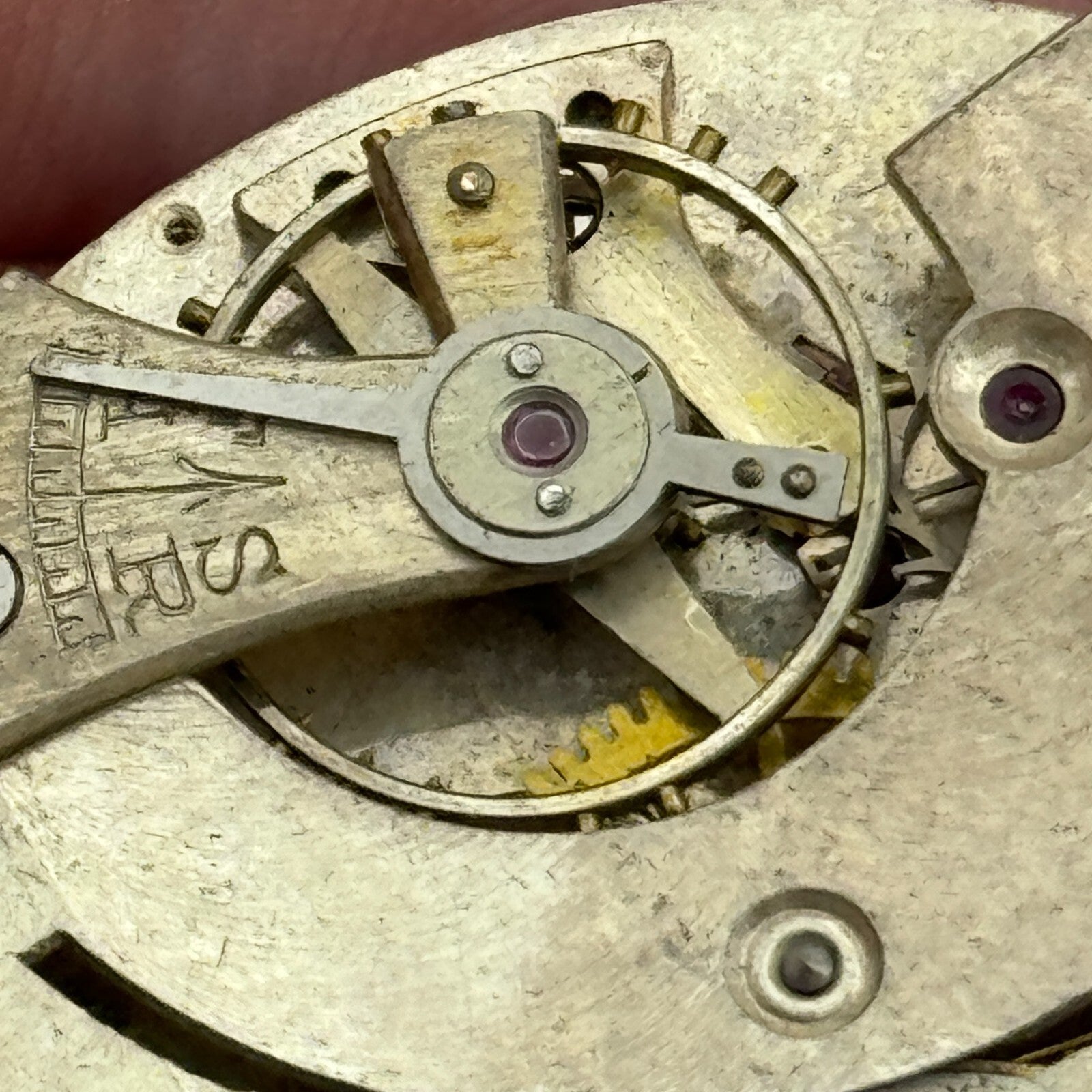 41.5mm 10 Jewels Unidentified Interesting Vintage Pocket Watch Movement PARTS