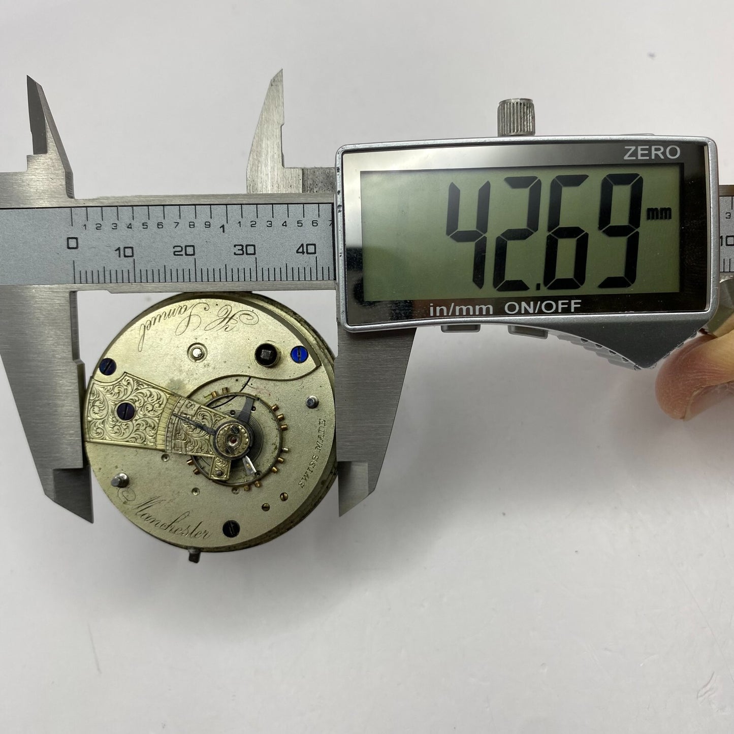 46.9mm Antique H Samuel Manchester Key Wound Swiss Pocket Watch Movement PARTS