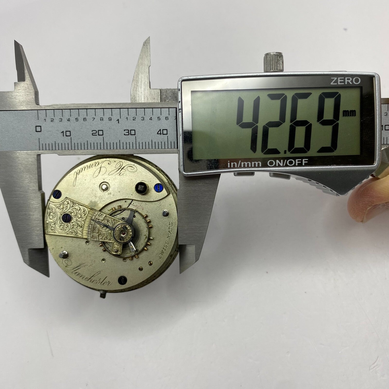 46.9mm Antique H Samuel Manchester Key Wound Swiss Pocket Watch Movement PARTS