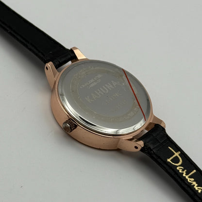 Kahuna Ladies Quartz Watch Floral Dial Black Leather Strap Working 30mm