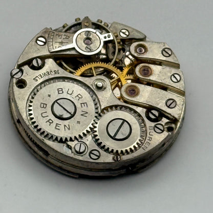 Buren 15 Jewels Watch Movement Manual Wind Vintage Swiss Parts Repair 23.7mm