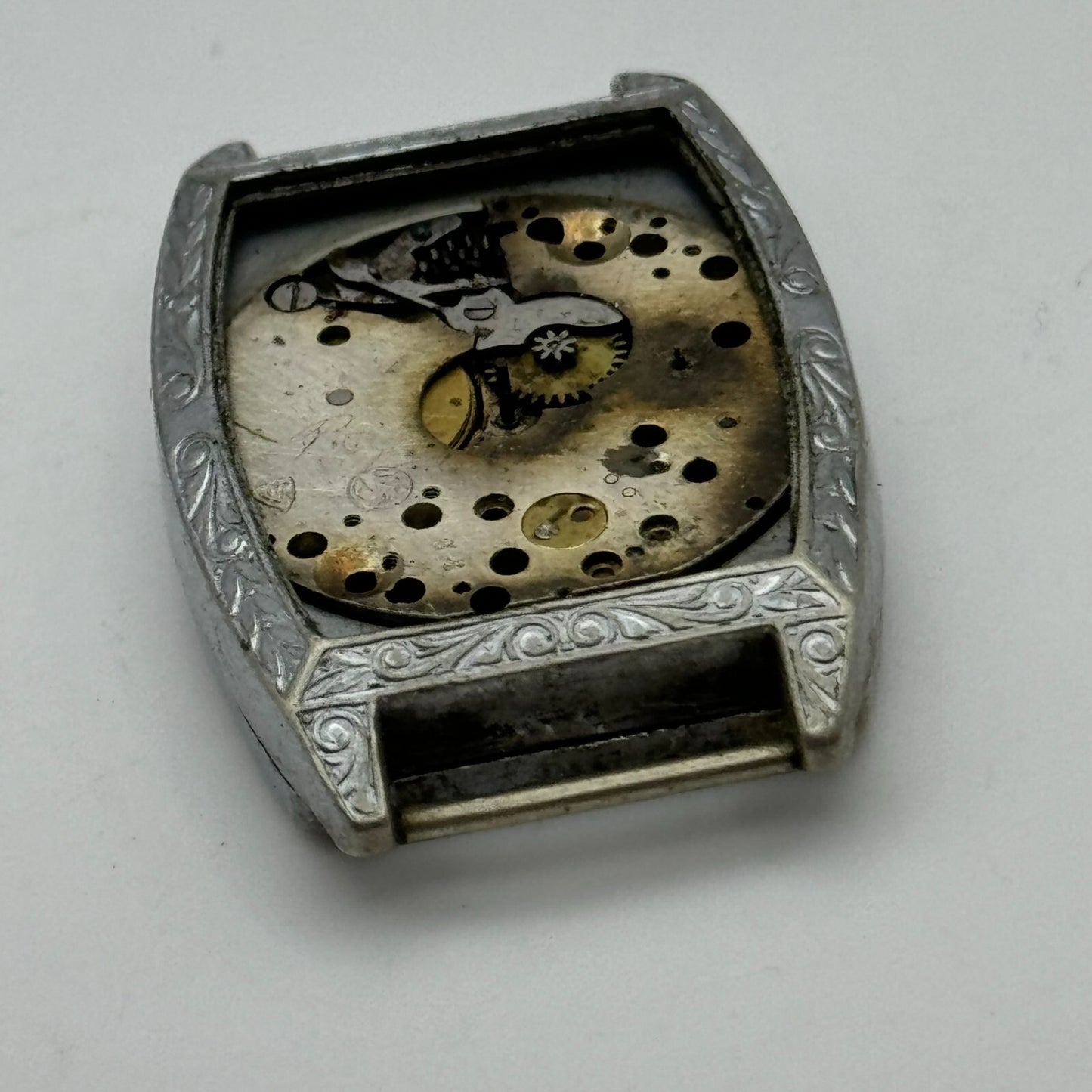 25.8mm AS 340 A Schild Watch Movement And Art Deco Tank Case 15 Jewels PARTS
