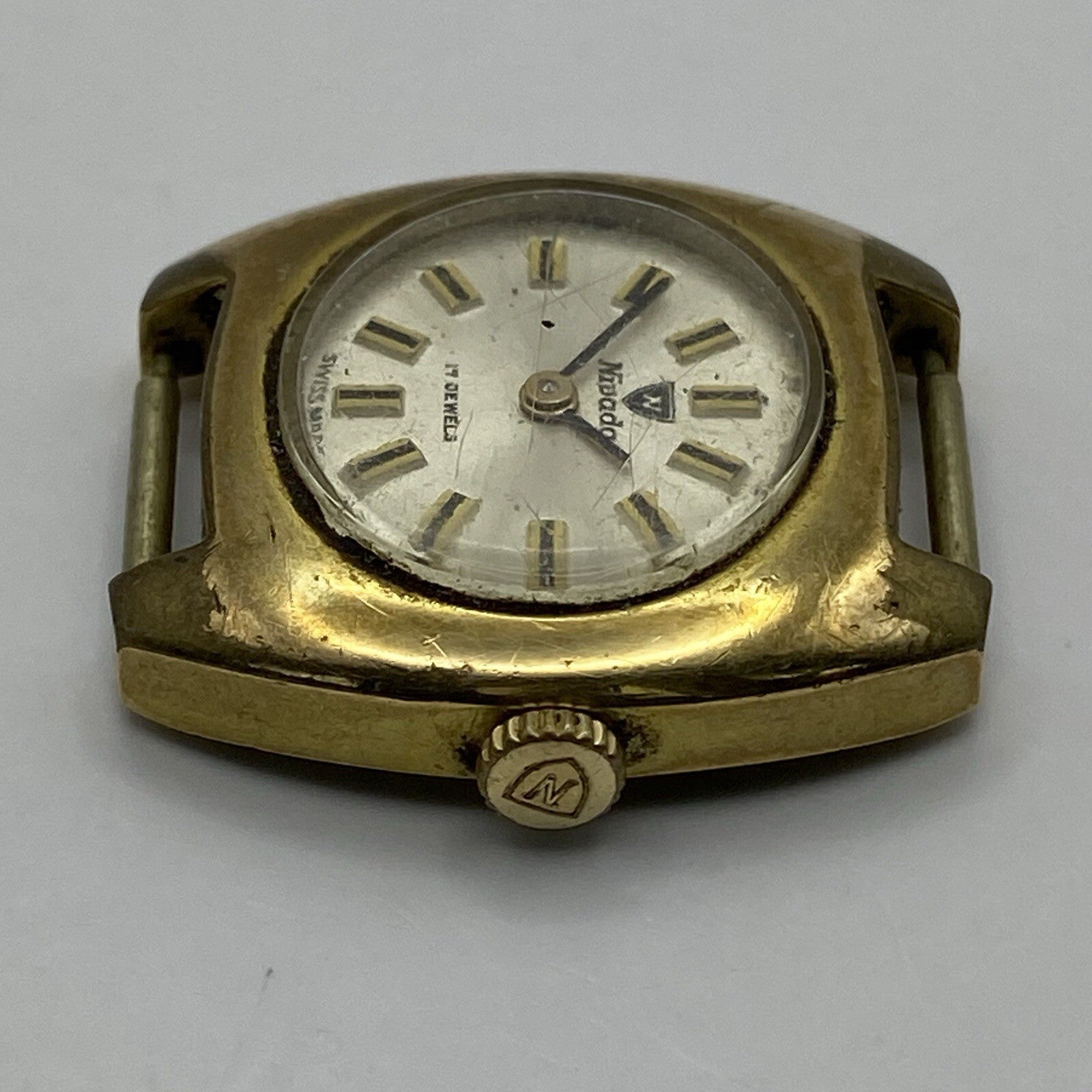 24mm Ladies Manual Wind Nivada Gold Plated Watch Head RUNS FOR PARTS TO RESTORE