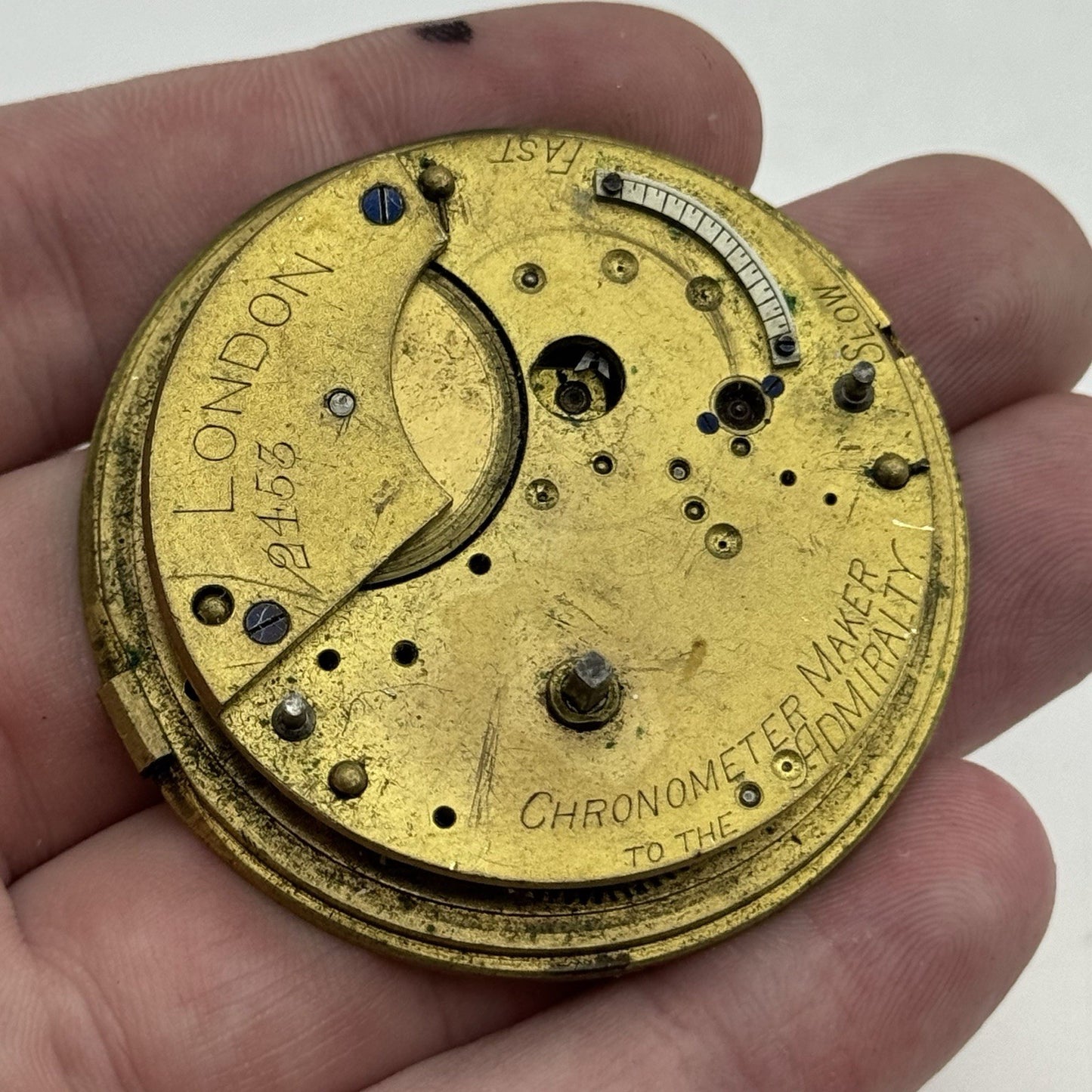 50.1mm Antique Chronometer Maker London Fusee Pocket Watch Movement - PARTS
