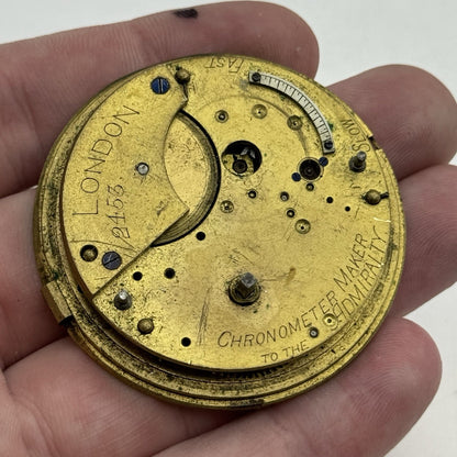 50.1mm Antique Chronometer Maker London Fusee Pocket Watch Movement - PARTS