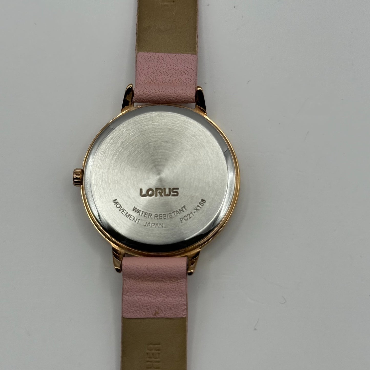 Lorus Ladies Quartz Watch Gold Tone Case Pink Leather Strap Japan Working 30mm