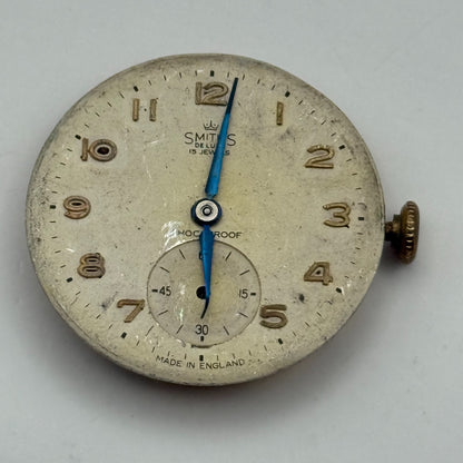 Smiths De Luxe 15 Jewels Shockproof Watch Movement Manual Wind Parts 26.8mm