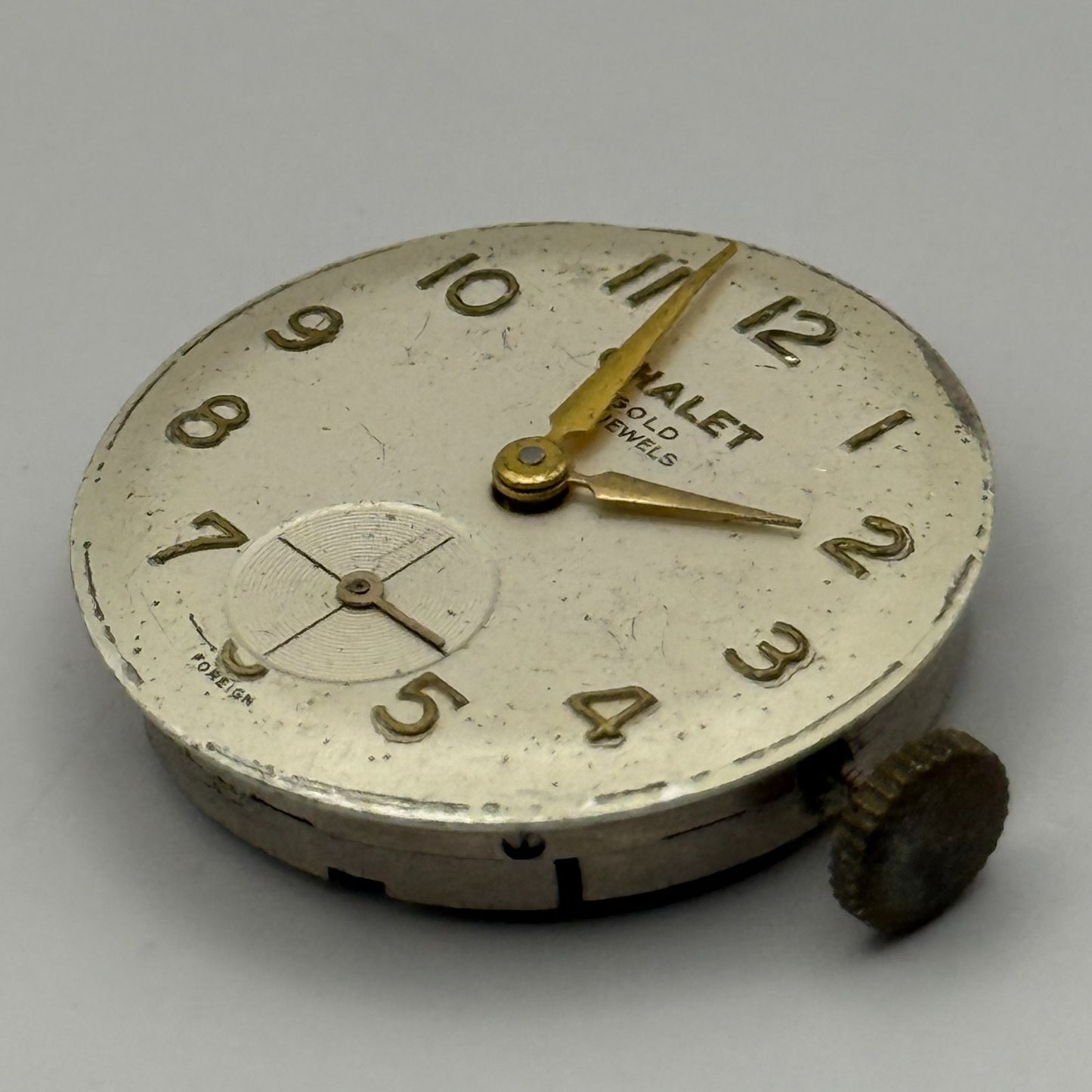 Chalet Gold 21 Jewels Watch Movement Running Manual Wind Vintage Parts 23.3mm