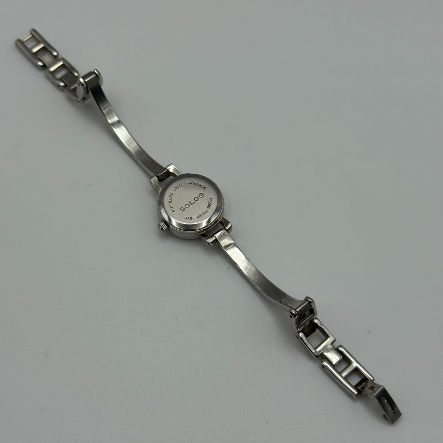 Solo Ladies Quartz Watch Black Dial Rhinestone Accents Bracelet Working 19mm