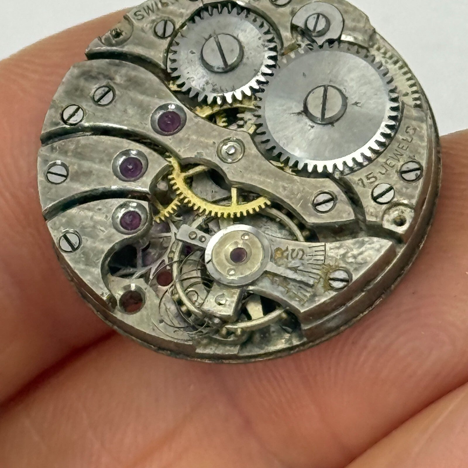 23.2mm Vintage 15 Jewels Swiss Trench Watch Movement Manual Wind PARTS REPAIR