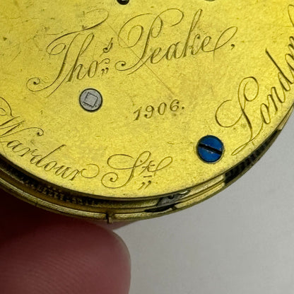 43.2mm Antique Thomas Peake London Quality Pocket Watch Movement PARTS REPAIR