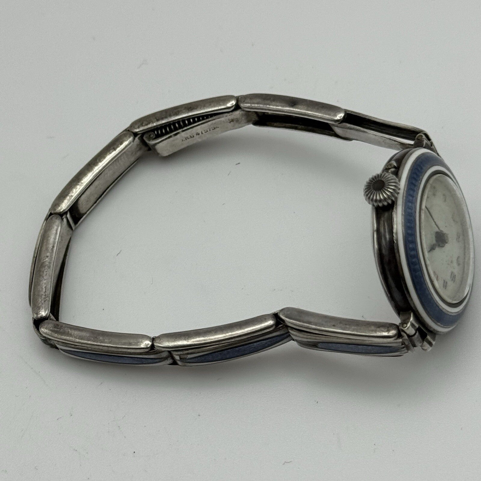 Pin Set Vintage Blue Enamel Sterling Silver 925 Ladies Trench Watch TO RESTORE