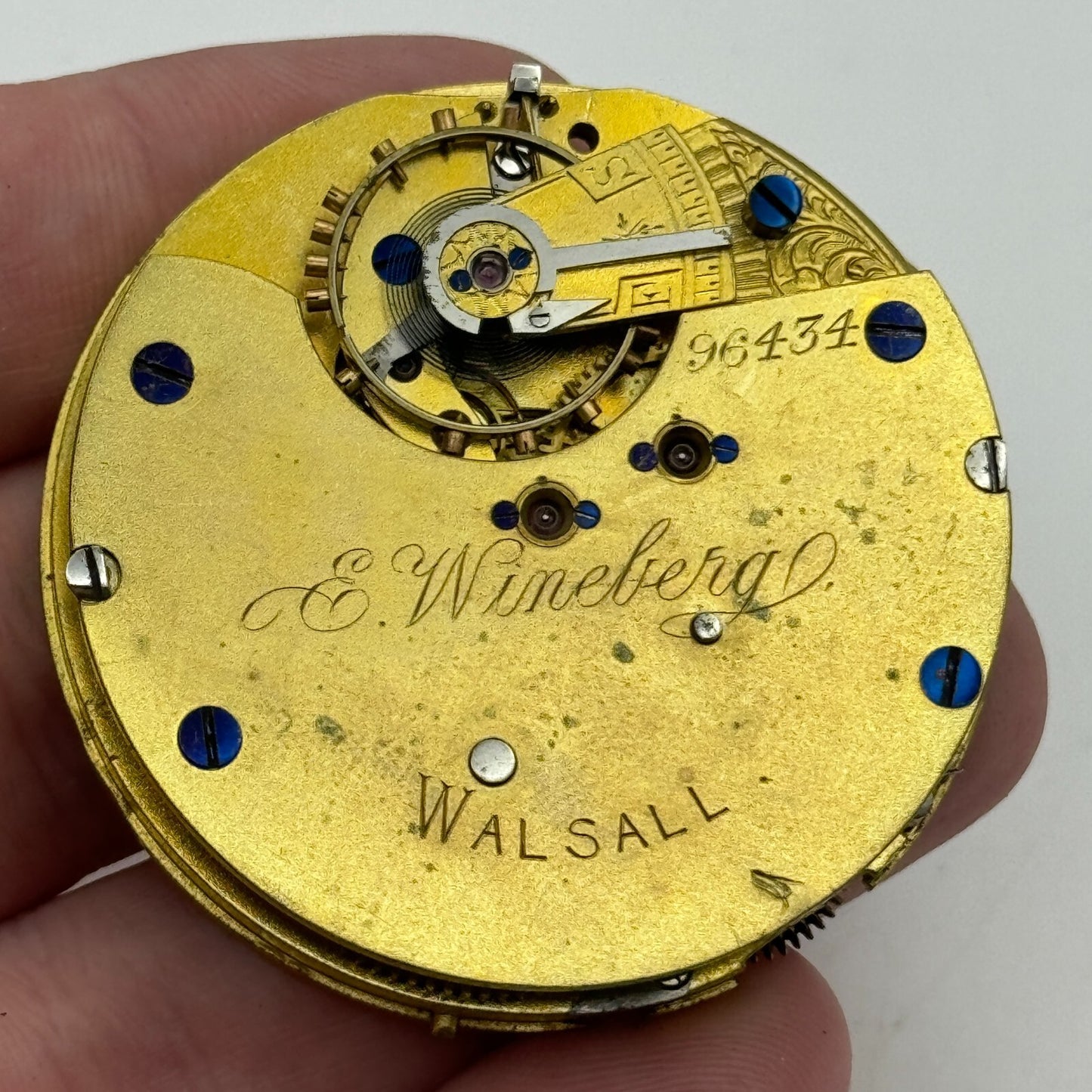 47.3mm Antique E Wineberg Walsall Pocket Watch Movement PARTS REPAIR SPARES