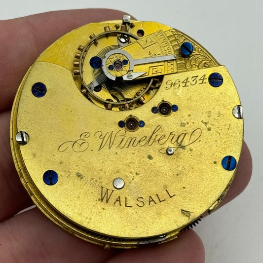 47.3mm Antique E Wineberg Walsall Pocket Watch Movement PARTS REPAIR SPARES