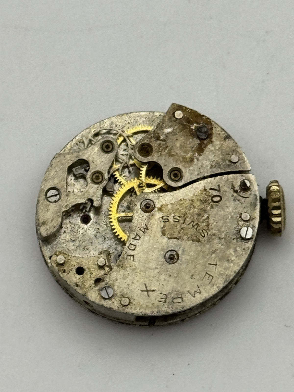20mm Vintage Tempex 70 Partial Manual Wind Swiss Watch Movement PARTS REPAIR