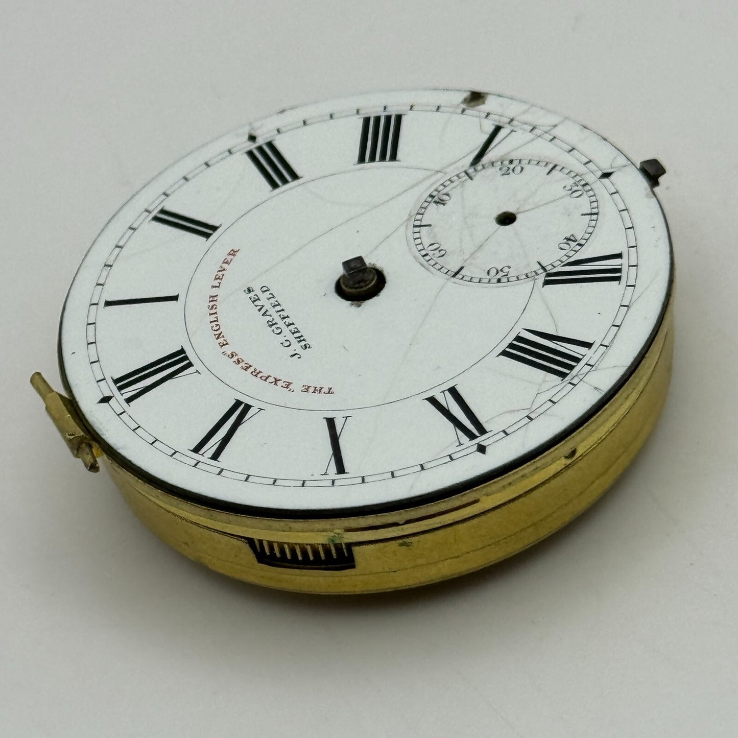 44.9mm Antique J G Graves Sheffield English Express Lever Pocket Watch Movement