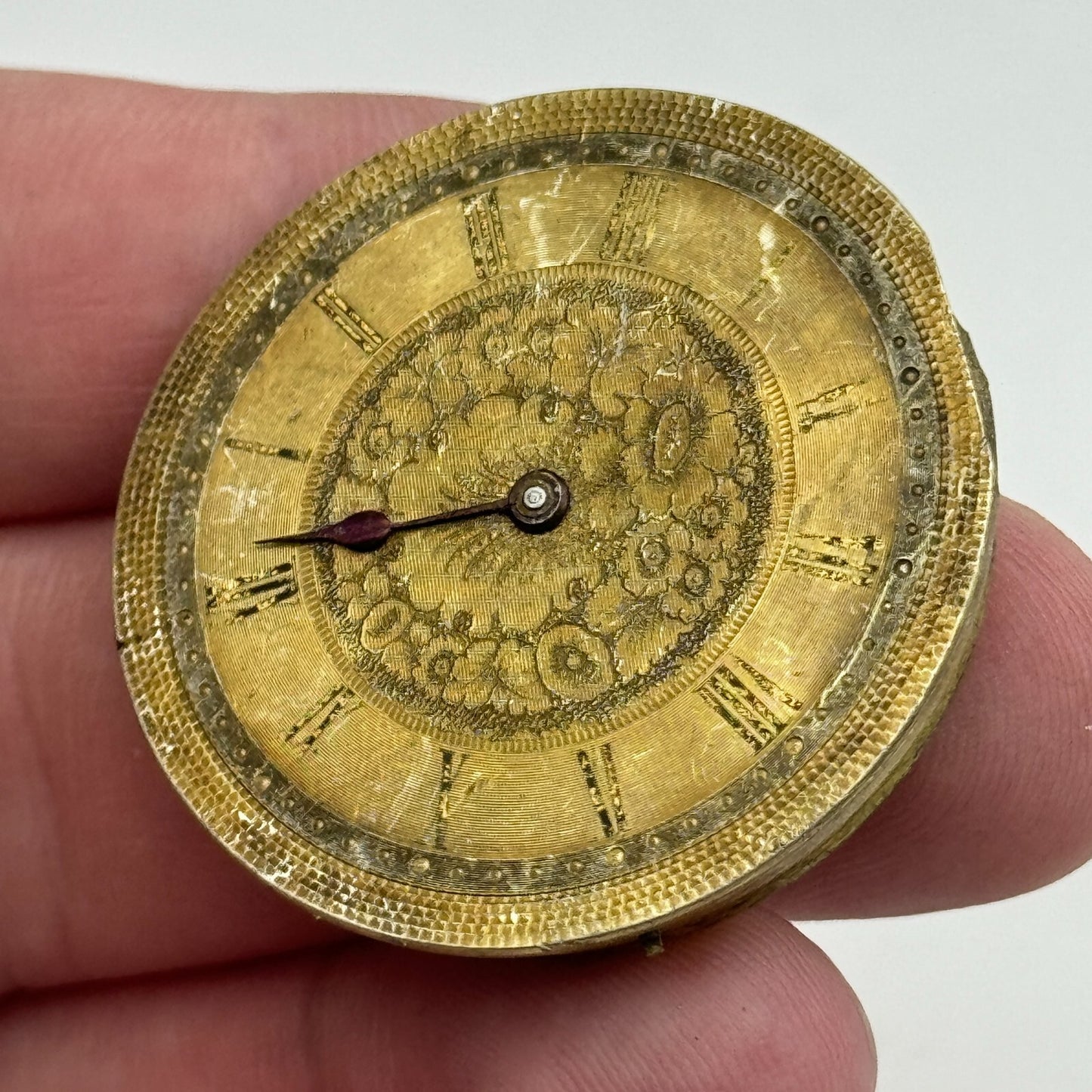 36.5mm Antique Key Wound Beautiful Gold Plated Dial Pocket Watch Movement PARTS