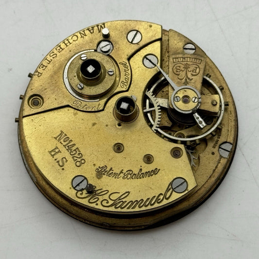 43.2mm H Samuel Patent Balance Pocket Watch Movement FOR PARTS Restoration