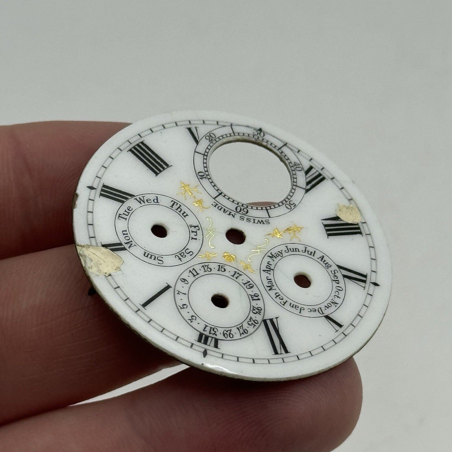 42mm Triple Date Full Calendar Porcelain Patterned Pocket Watch Dial Spares