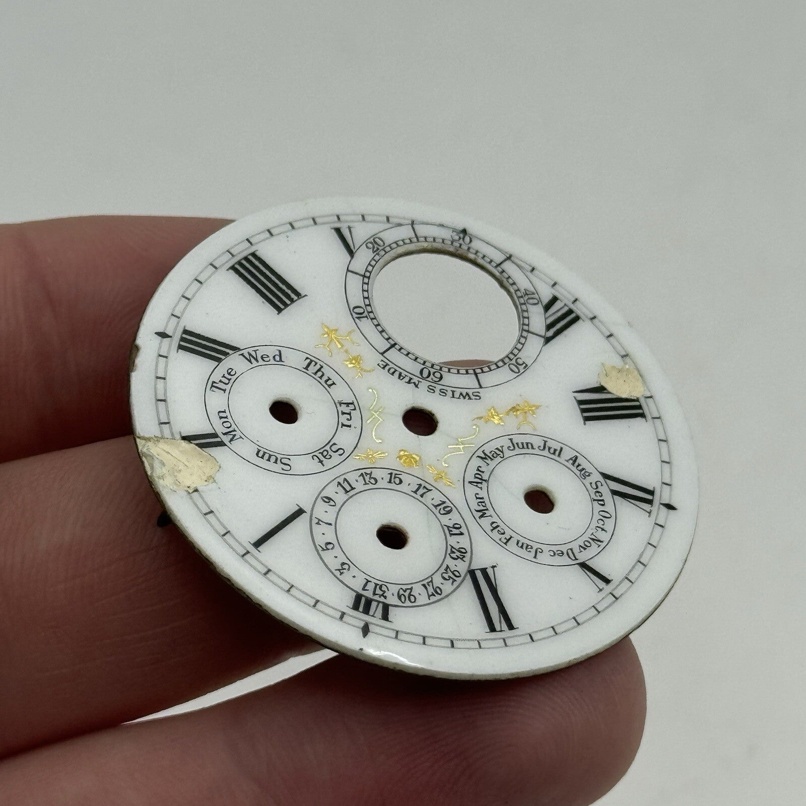 42mm Triple Date Full Calendar Porcelain Patterned Pocket Watch Dial Spares