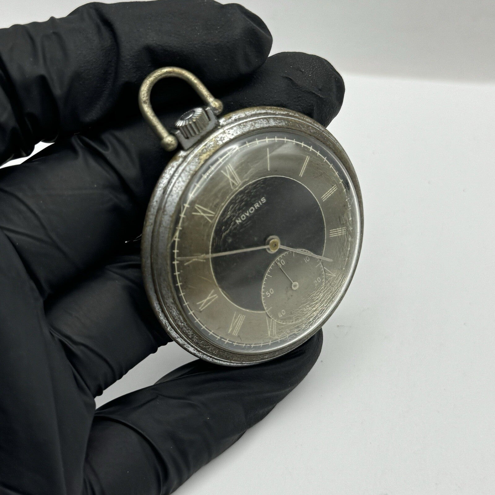 50mm Art Deco Novoris Cal 132 Black Dial + Sub Dial Roman Numerals Parts Repair