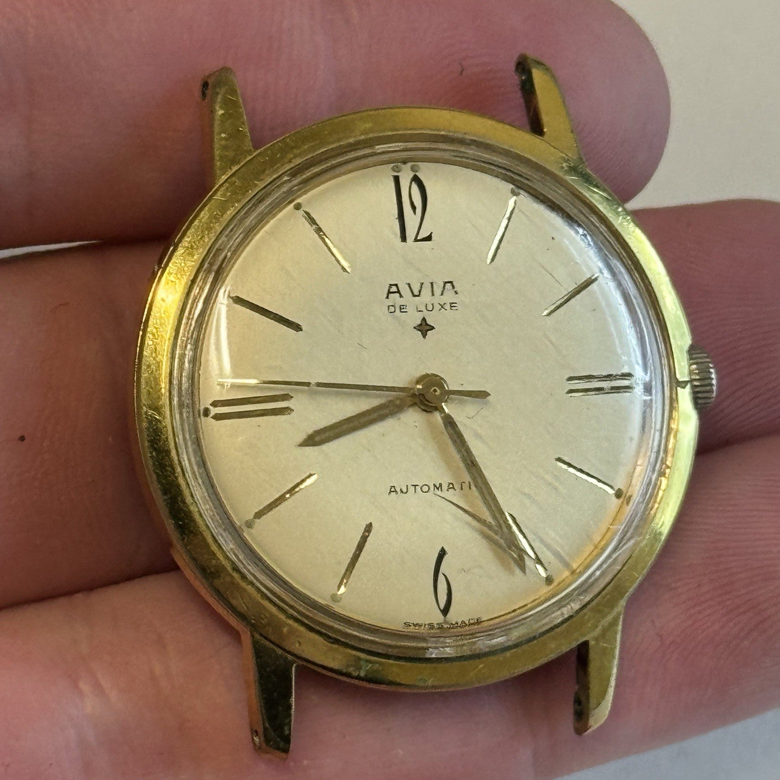 34mm Running Men’s Avia De Luxe Automatic Swiss Vintage Watch TO RESTORE / PARTS