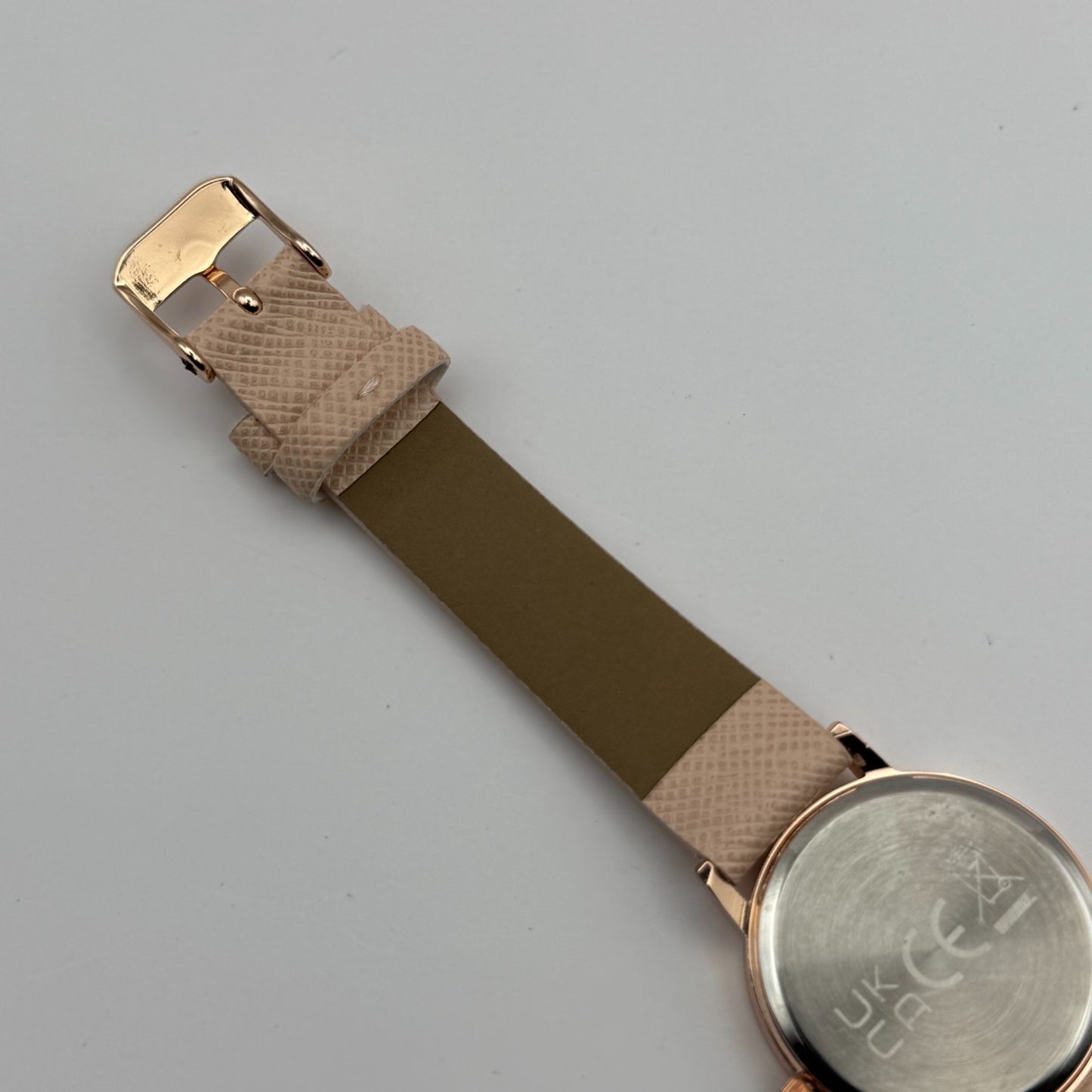 Guy Laroche Ladies Quartz Watch Rose Gold Tone Beige Strap Working 31mm