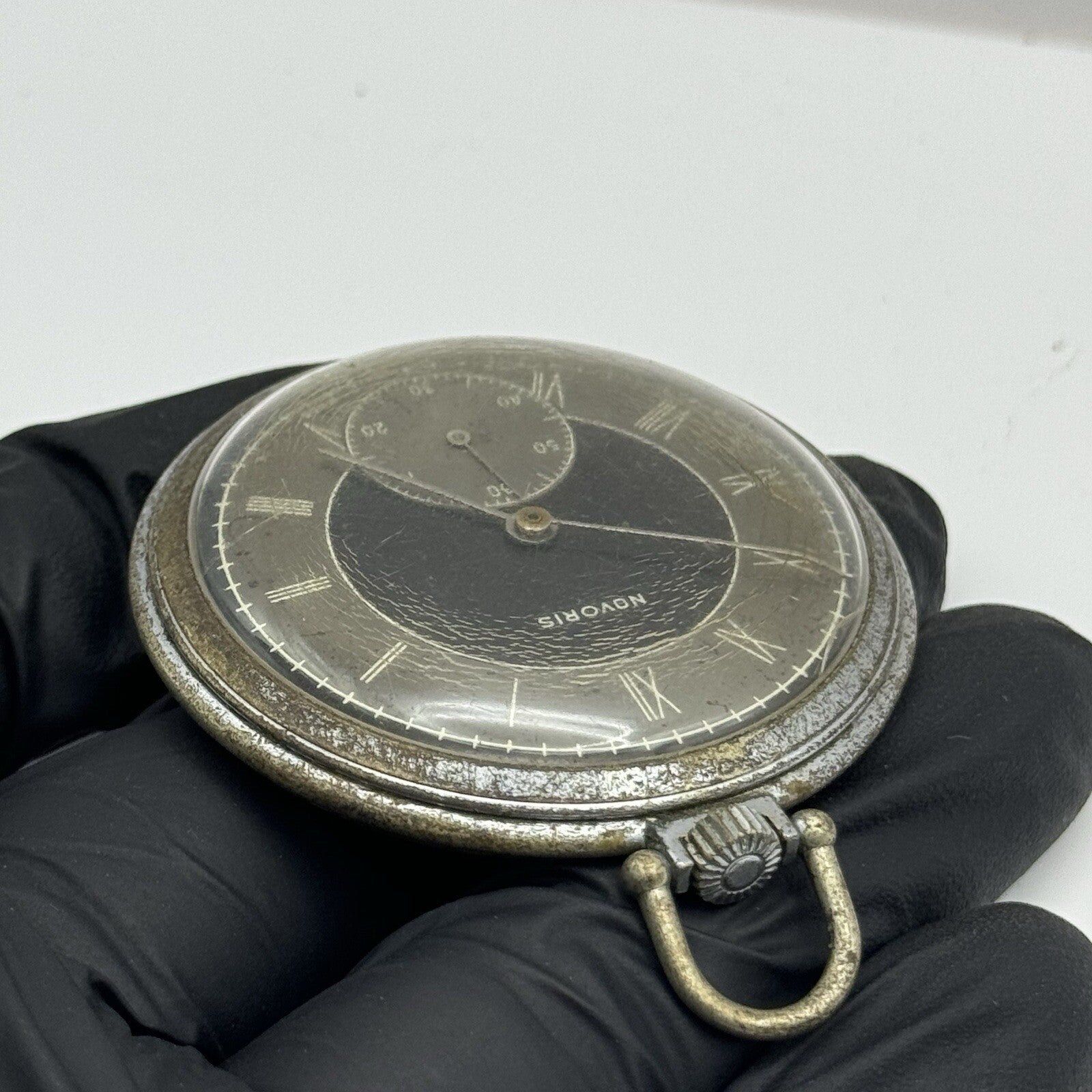50mm Art Deco Novoris Cal 132 Black Dial + Sub Dial Roman Numerals Parts Repair