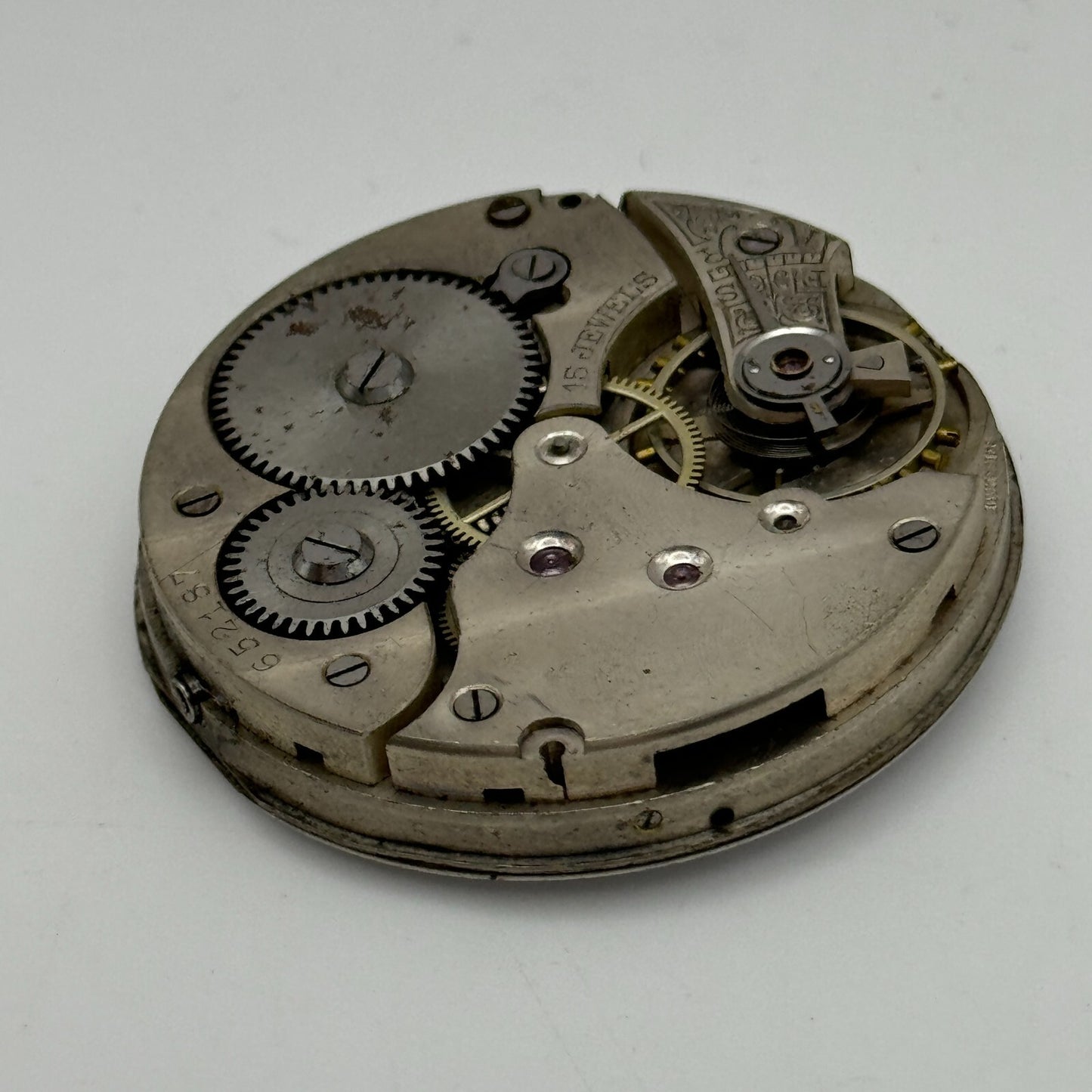 42.9mm Vintage 15 Jewels Swiss Hunter Pocket Watch Movement Dial And Hands PARTS