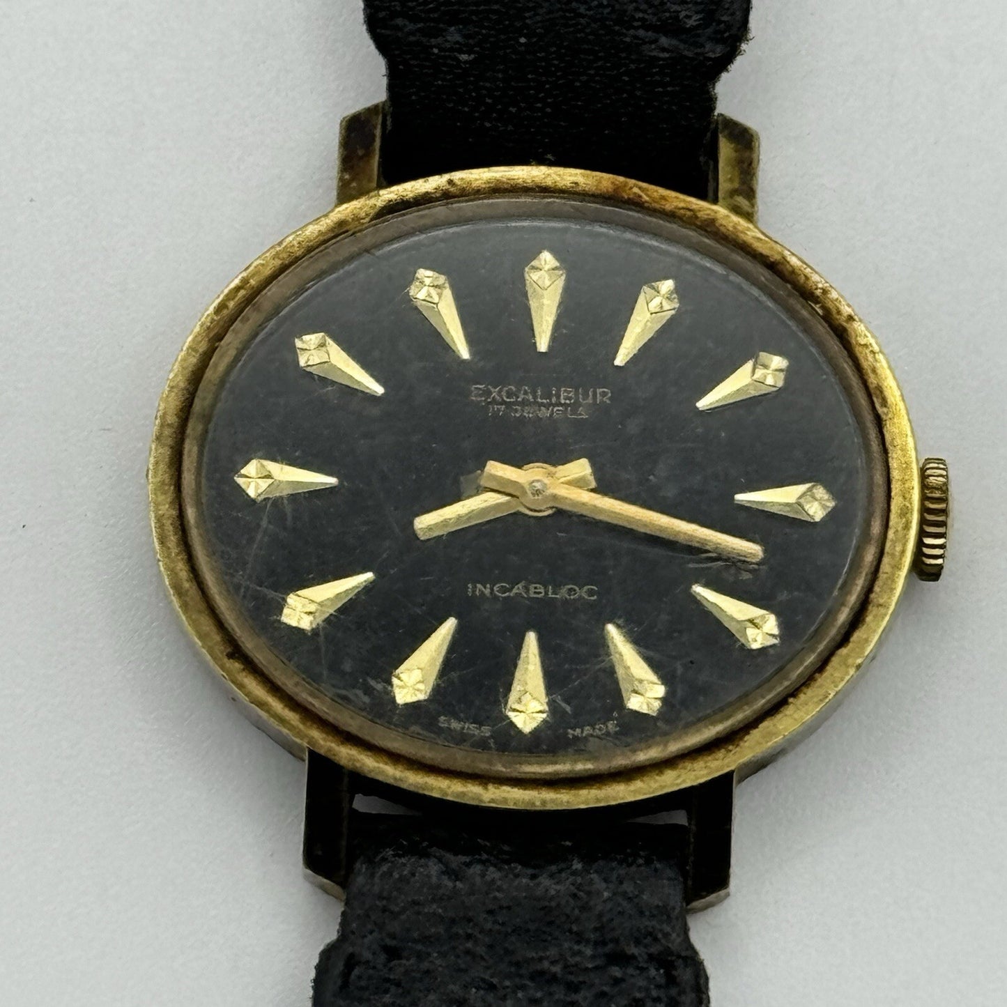 27mm Ladies Manual Wind Excalibur Black Dial Swiss Watch To Repair Non Working
