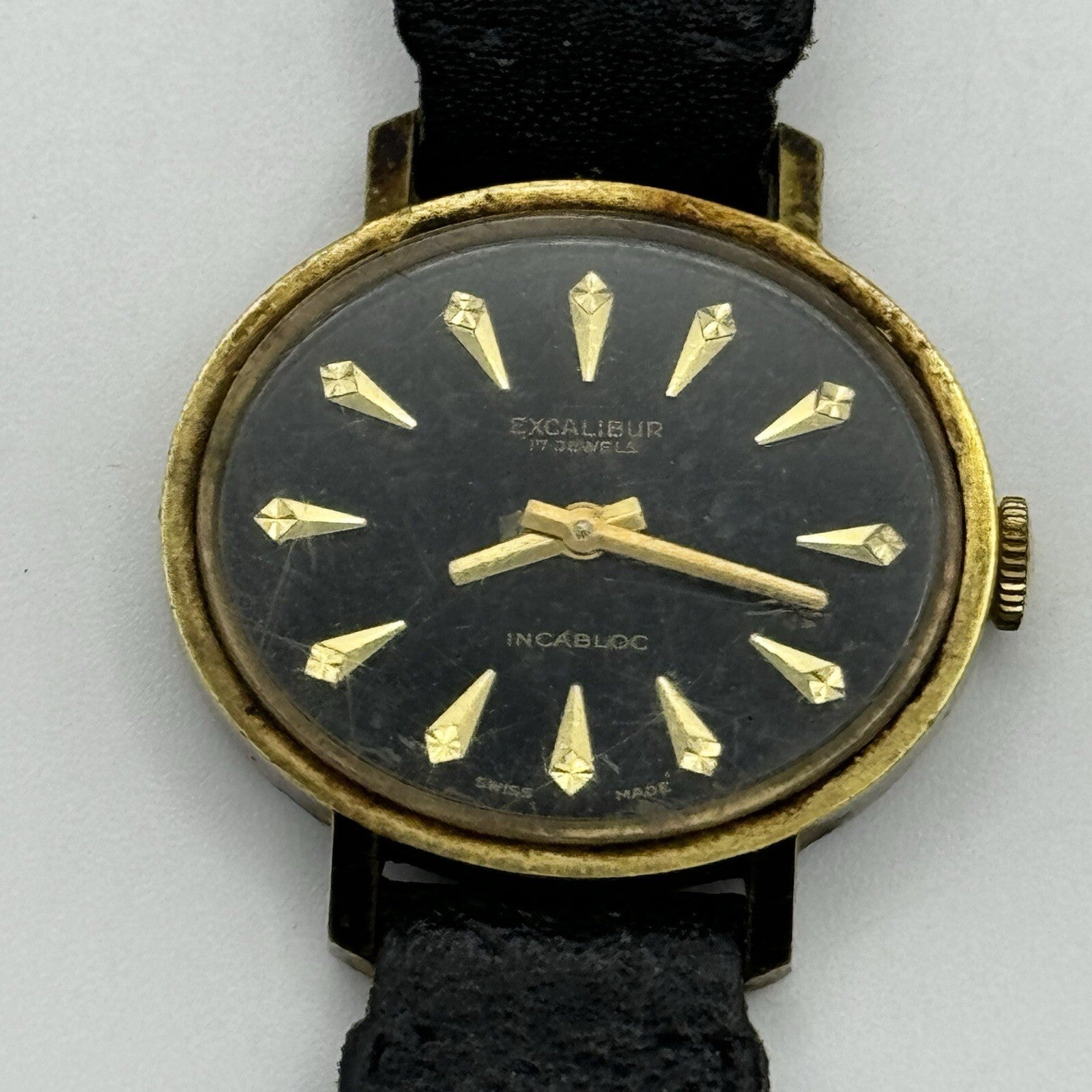 27mm Ladies Manual Wind Excalibur Black Dial Swiss Watch To Repair Non Working