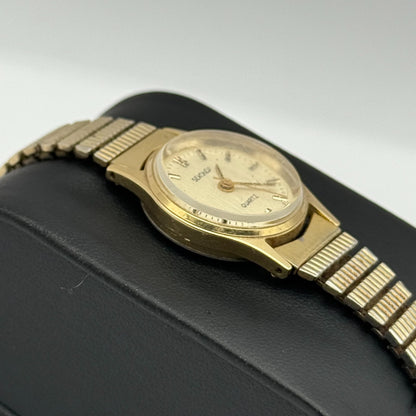 Sekonda USSR Vintage Quartz Watch Gold Tone Stretch Band Steel Working 22mm